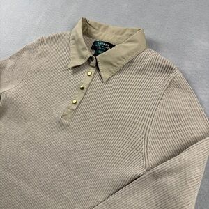Lauren Ralph Lauren Tan Ribbed Knit Long Sleeve Polo Sweater Cotton Beige Petite